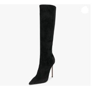 Black Knee High Boots Stretchy Pointed Toe Side Zipper Stilettos High Heel Shoes
